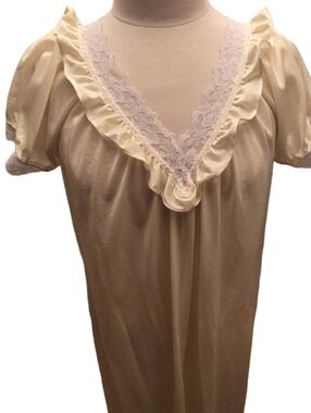 Vintage Cream Satin Lace Slip Dress Romantic Cottagecore Maxi